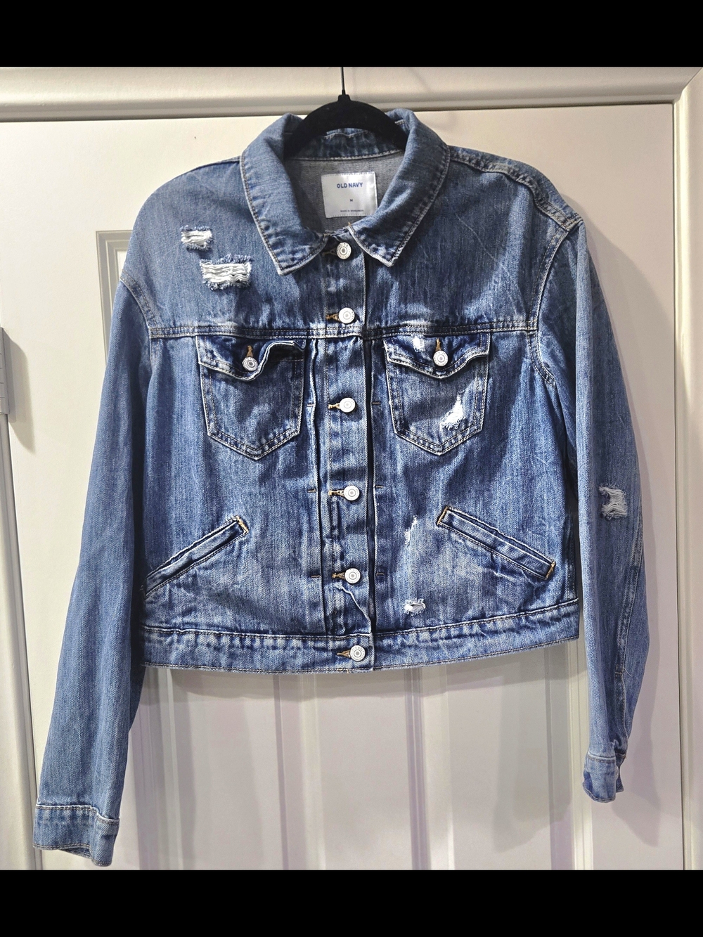 Old Navy Women's Distressed Light Blue Denim Jacket